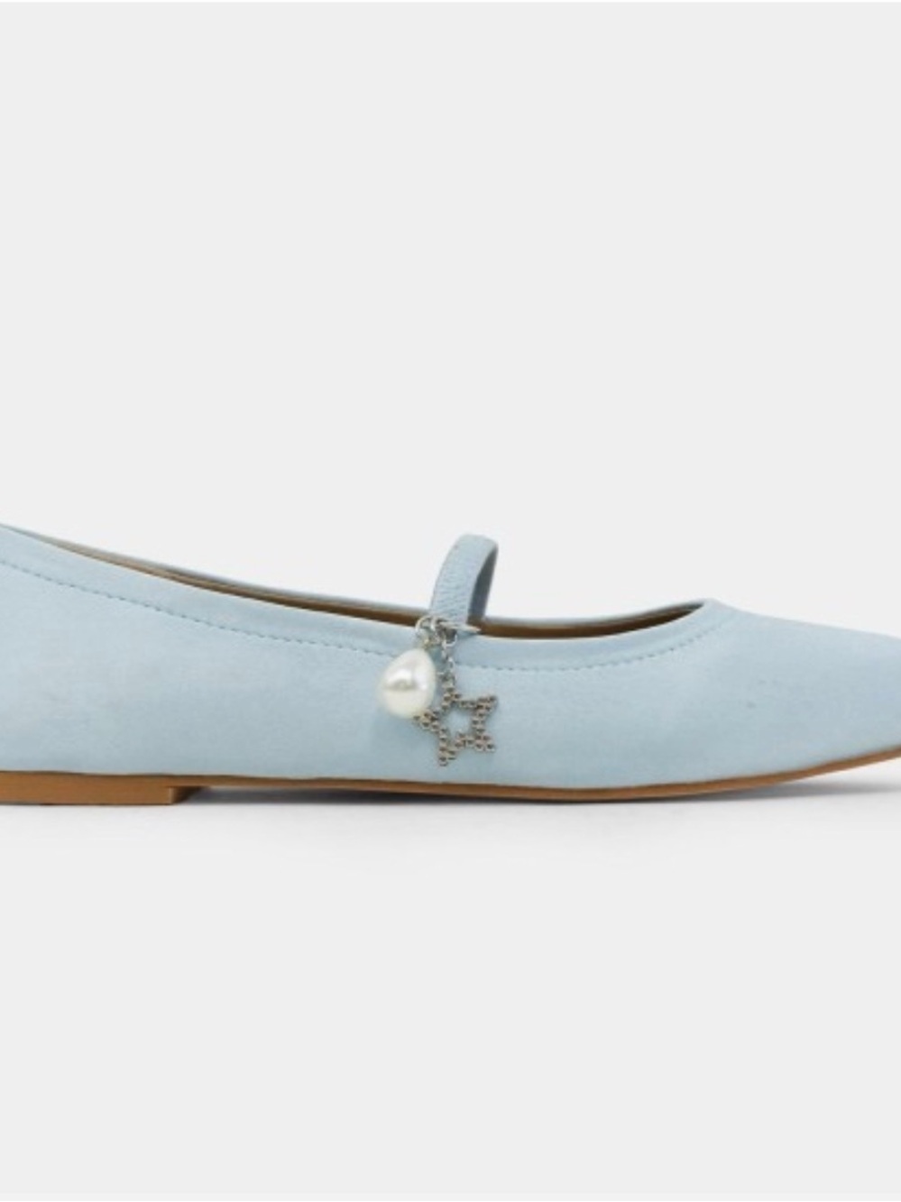 Satin Mary Jane Ballet Flats with Charm - lite blue NIB